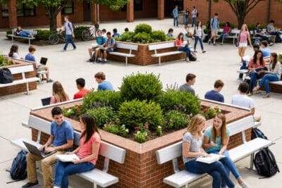 Plain Bench with Backrest School Quadrangle